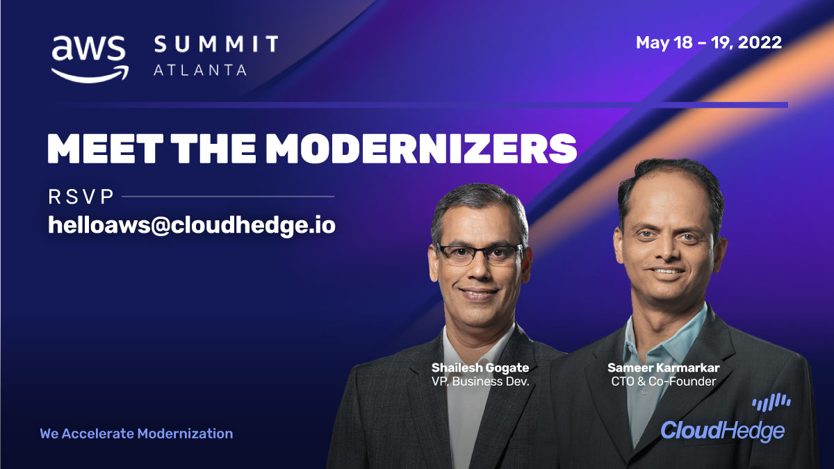 cloudhedgeio's tweet photo. We will be at @awscloud Summit, Atlanta. Join in to meet our Modernizers @sgogate and @samkya in person to discuss how we deliver Modernization while you migrate.
#AWS #Summit #Atlanta #ModernizeWhileYouMigrate
#AutoContainerization #Modernization
#CloudMigration #DX https://t.co/RZXYxJ6ydL