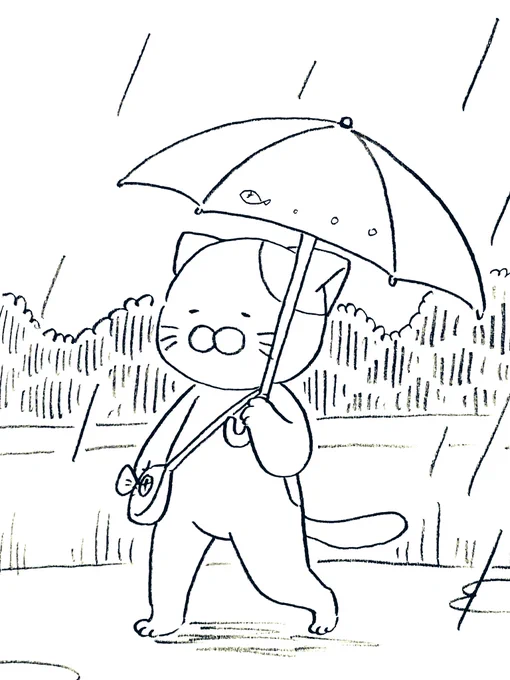 雨だけどお出かけネコ 
