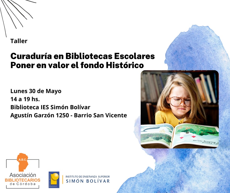 abc_cordoba's tweet photo. 📌[Taller Presencial]👉Curaduría en Bibliotecas Escolares. Poner en valor el fondo Histórico📙📖🇦🇷
🗣️Docente: Prof. Julio Melian
📅30 de mayo de 2022
🕙14 a 19 hs.
📝Inscripción: https://t.co/RqBNmJXQzM
💻📲Más Información: https://t.co/7Qq3sHZpC9
#abibcor #bibliotecasescolares https://t.co/jlzcjglvCT
