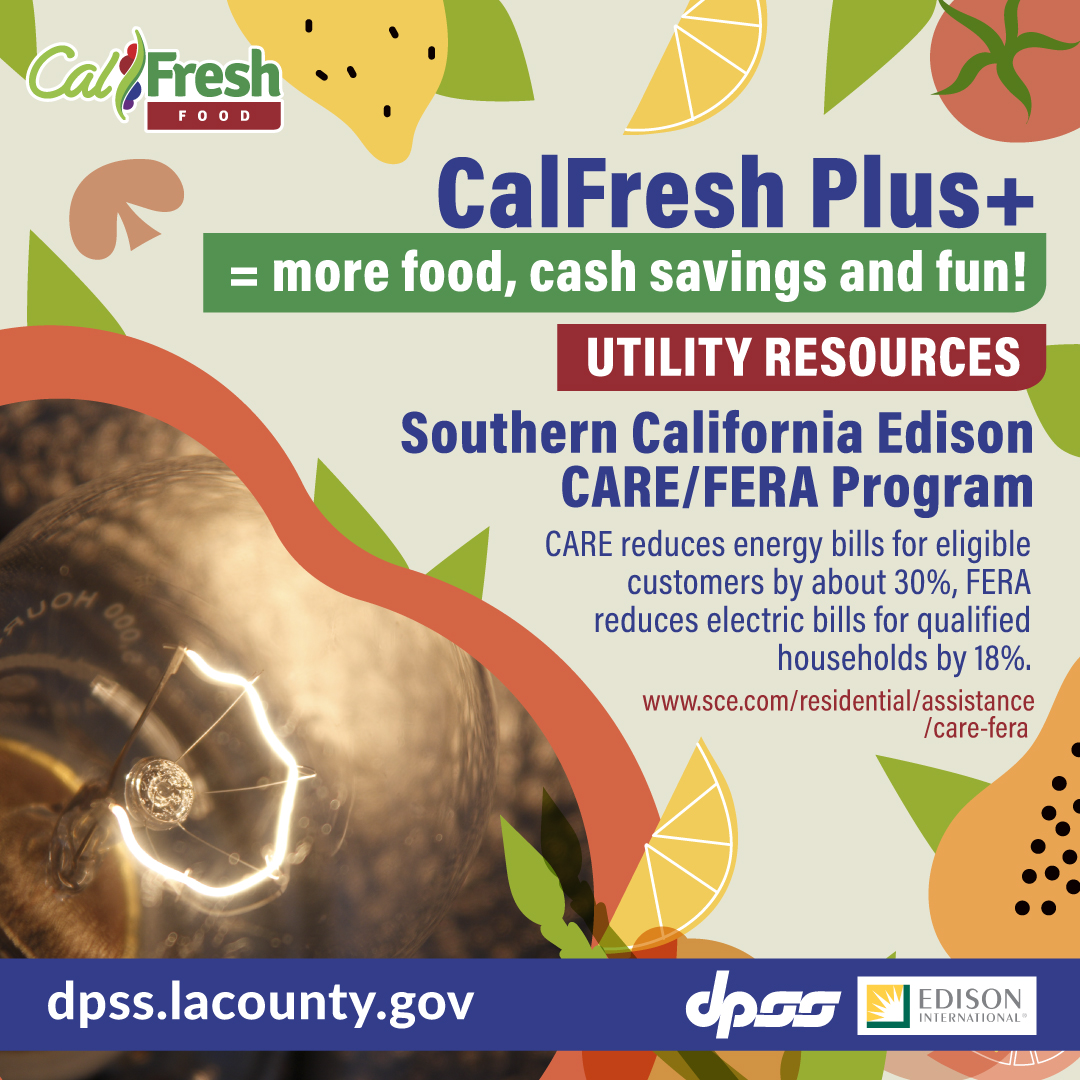 LACo_DPSS's tweet photo. CalFresh Plus means your income may qualify you for discounts on utilities that save you money to use for other expenses. 

#CalFreshPlus #ChooseCalFresh #utlities #discounts #losangeles @CountyofLA https://t.co/QVNtDJu8zq