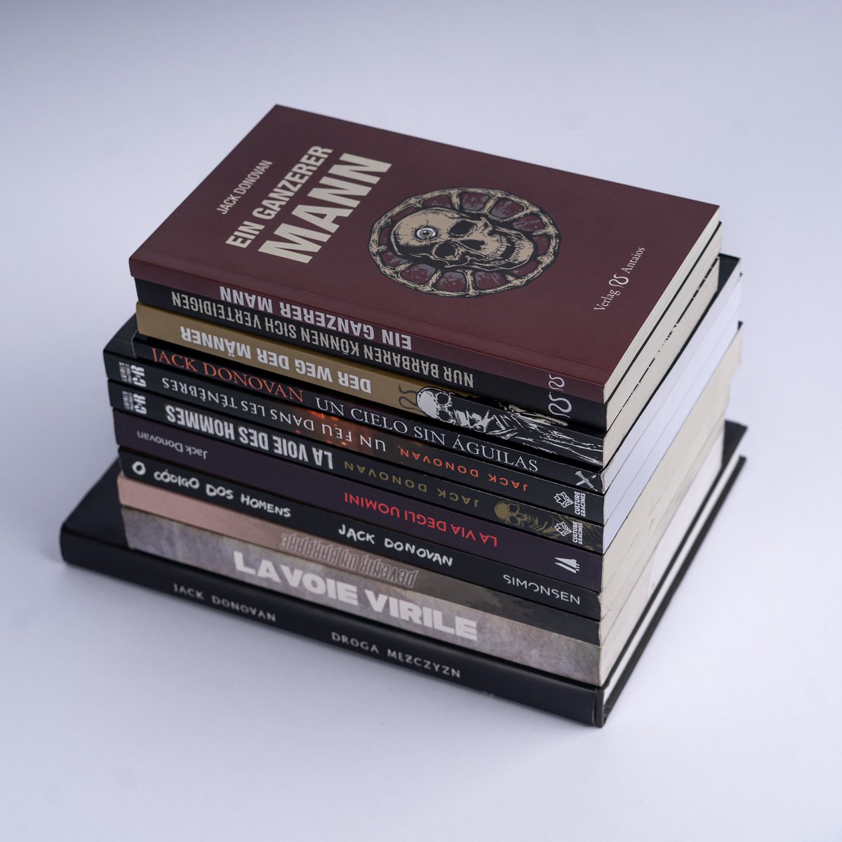 mr_jackdonovan's tweet photo. I publish my own books in America, but these authorized translations were published by various houses in France, Germany, Poland, Italy, Portugal and Chile. #thewayofmen #masculinity #einganzerermann #lavoiedeshommes https://t.co/90GjozCqV4