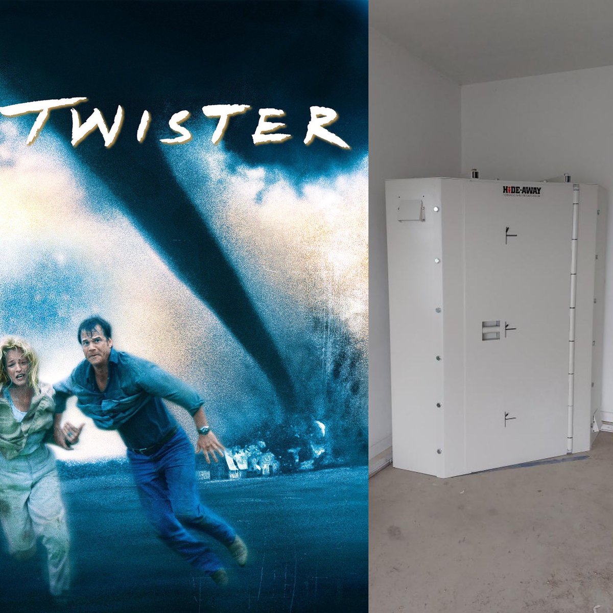 StormChaserZach's tweet photo. Fun fact: Twister was released 26 years ago today. And just last week we sold and installed a storm shelter for a lady who grew up in the house featured at the end of the movie near Eldora. https://t.co/VHfNiKXRfD