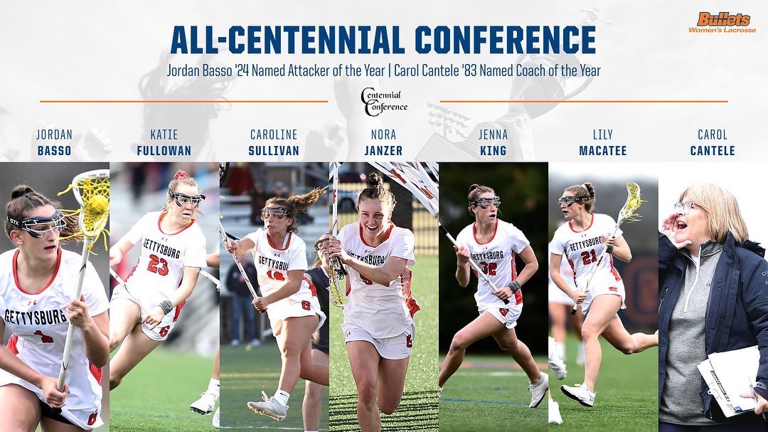 gburgbullets's tweet photo. Congrats to Jordan Basso ‘24 (Attacker of the Year), Carol Cantele ‘83 (Coach of the Year) and the five other members of @gburgwlax on being named to the all-conference team‼️👏🔥 #gobullets🔶🔷 #CentConf #d3lax #BulletsWlax https://t.co/XvMJPAF2El