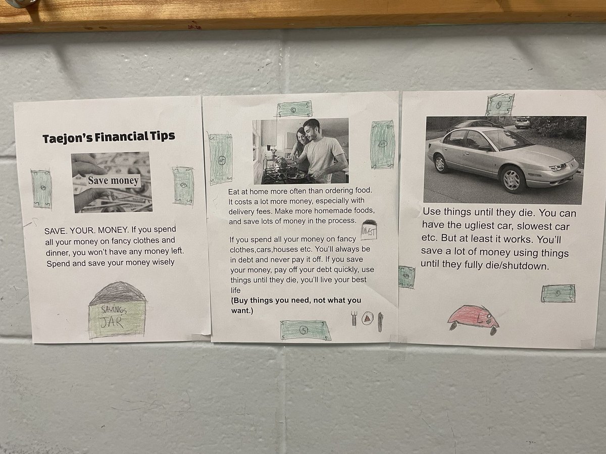 ching_brent's tweet photo. Some financial literacy tips from Room 205 💰 #tcps #tdsb #financialliteracy #maththatmatters https://t.co/5PFRjZNdC1