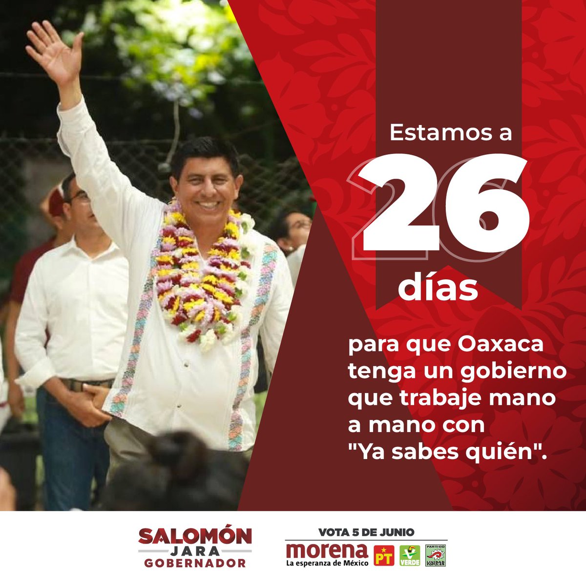salomonj's tweet photo. La cita con la historia tiene fecha y no hay vuelta atrás. Los gobiernos de la corrupción pasarán a la historia como el peor mal de #Oaxaca; pero a partir del 5 de junio juntos vamos a comenzar el cambio verdadero, que traiga prosperidad para todas las comunidades. https://t.co/oXDjPoUpUE