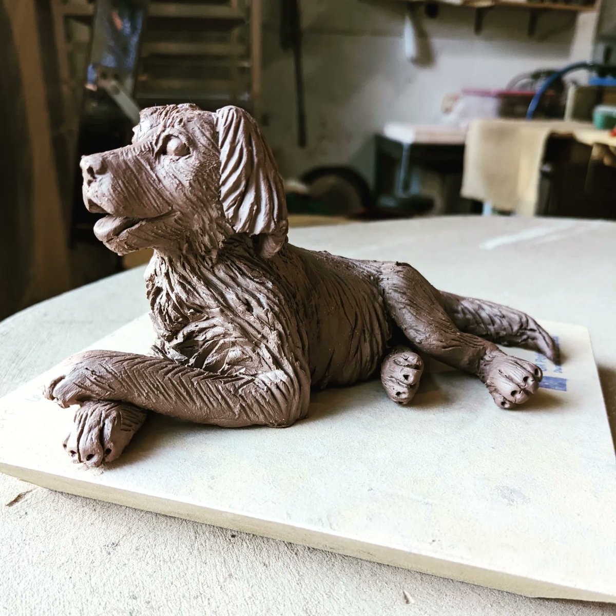gertrudkrumpf's tweet photo. I'm as happy about the sunshine as this doggy is. Tired of Ohio gray. #sunshine #windowatching #dogsoftwitter #AdoptDontShop #dog #summertime #summervibes #sculpture #ArtistOnTwitter #handmade Shop link in bio. https://t.co/oXzfM5cPfF