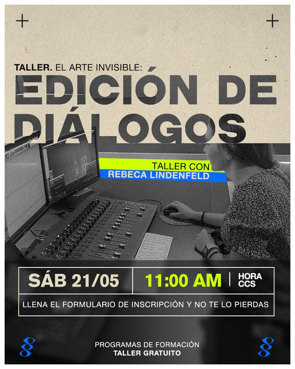 Este 21/05 tendremos el taller: El arte invisible: la edición de diálogos. Impartido por Rebeca Lindenfeld, ingeniera de sonido radicada en Madrid. 

Rebeca ha trabajado en la postproducción de proyectos de Netflix y HBO Max; y estará con nosotras para compartir su conocimiento.