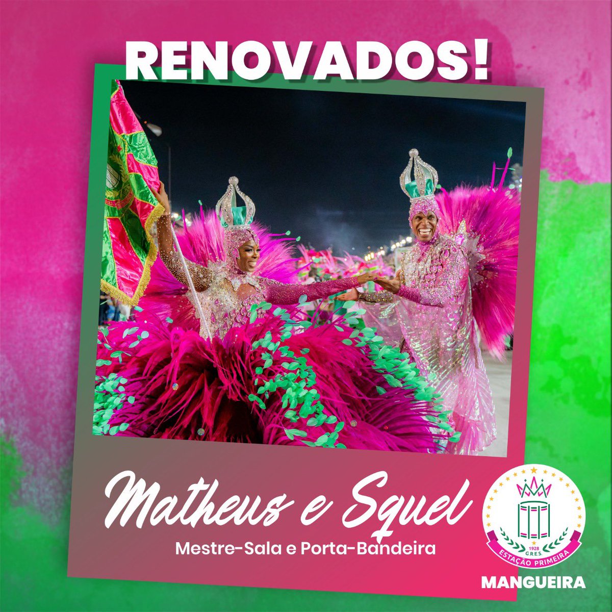 gresmangueira's tweet photo. Dinastia Xangô! Matheus Oliverio e Squel Jorgea continuam a defender o pavilhão da Estação Primeira. Desde o carnaval de 2017, tio e sobrinha dançam juntos como primeiro casal de mestre-sala e porta-bandeira. O legado de Xangô da Mangueira sendo bem defendido e representado! https://t.co/dqy30Clu9K