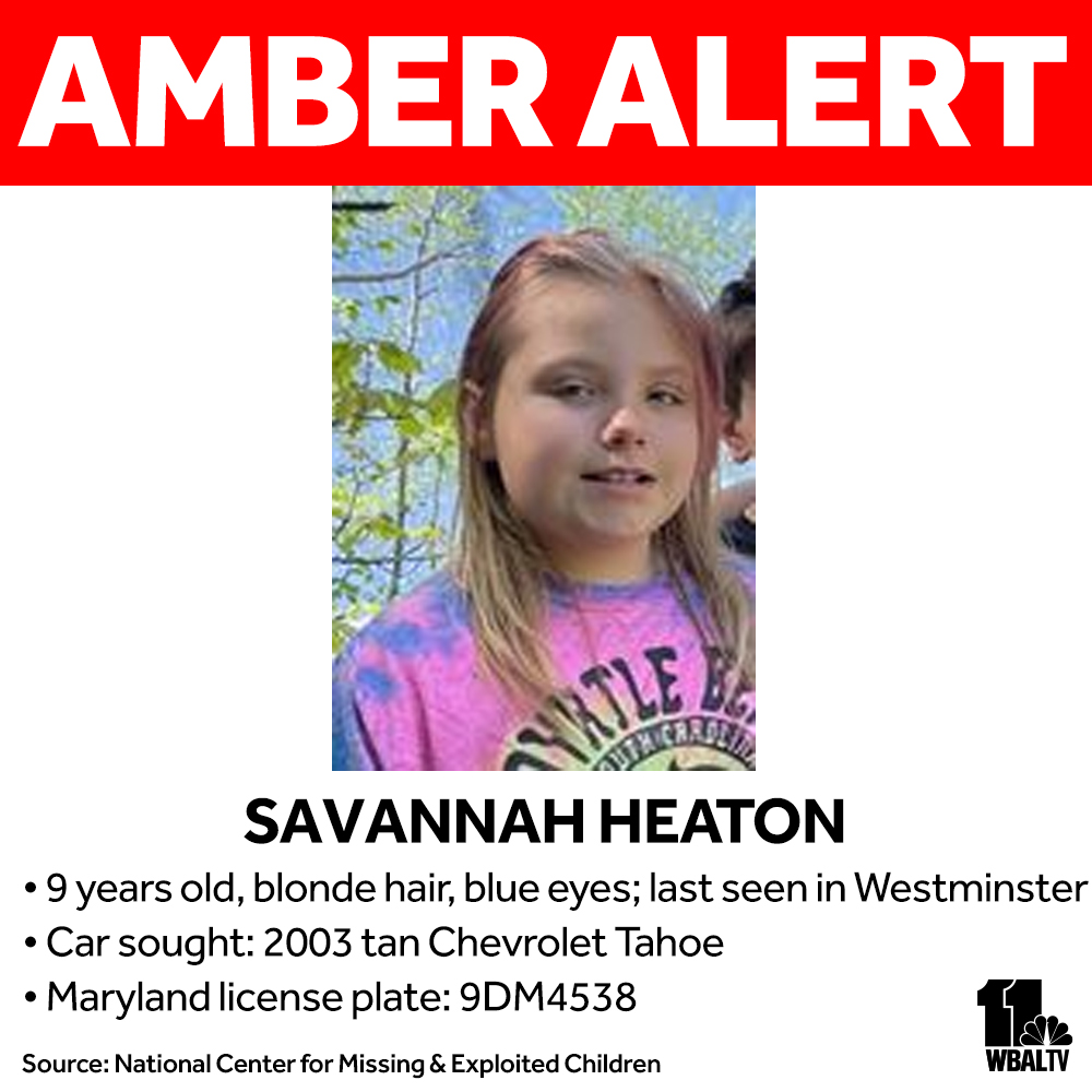 wbaltv11's tweet photo. AMBER ALERT issued for missing 9-year-old Savannah Heaton, last seen with 33-year-old Magen Wallen in Westminster >> https://t.co/qbYYHjVI4u https://t.co/ZIYP00vj9Y