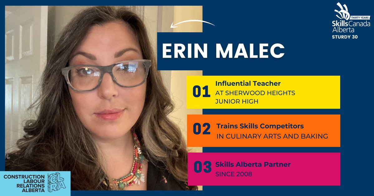 skillsalberta's tweet photo. Congratulations to Erin Malec on her Sturdy 30 award 🎉 As a teacher at @SherwoodHeights @eips she goes over and above for students - training them for Culinary Arts and Baking Skills competitions and finding opportunities for students who have other talents + skills🌟
#sturdy30 https://t.co/YHo910KPrO