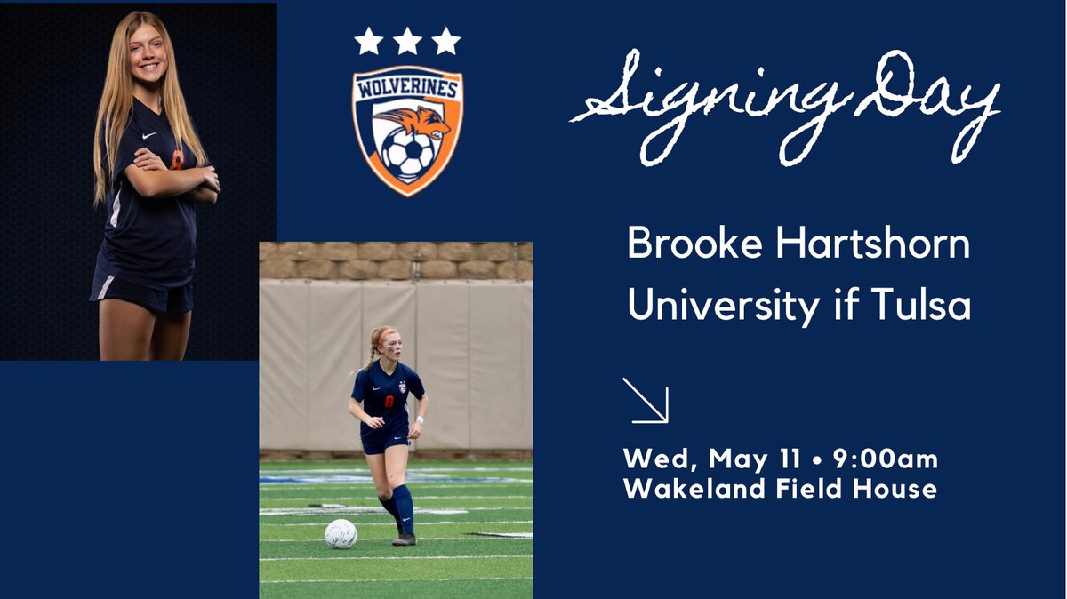 Join us tomorrow for our final signing day! We are celebrating with <a href="/_bhartshorn/">brooke</a> as she signs her NLI with <a href="/TulsaWSoccer/">Tulsa Women's Soccer</a>!