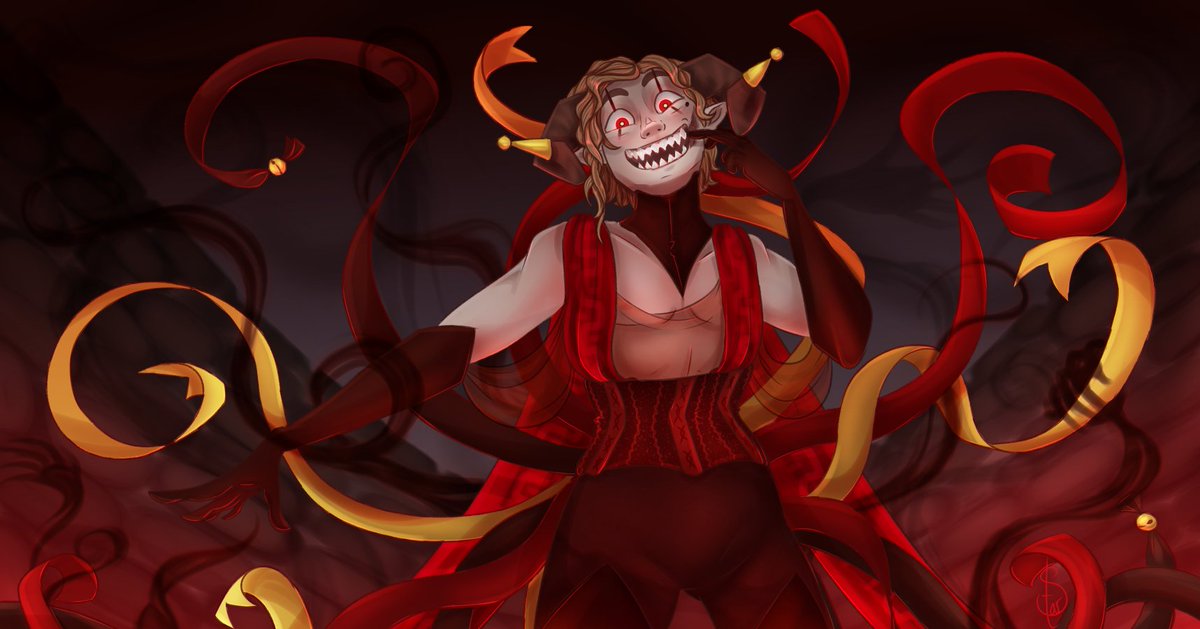 starliaison's tweet photo. Sometimes you start off a sketch for Mermay, then that sketch becomes: POV local clown drags your ass to shadow town. Honk honk
#art #digitalart #digitalartist #digitalpainting #lineart #closedspecies #stygianshade #stygians #ribbons #clown #jester #macabreart #fantasyart #puppet https://t.co/7orhvJNVeM