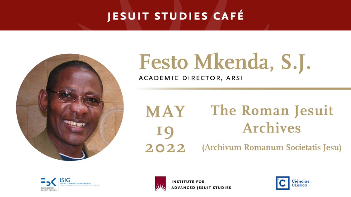 Festo Mkenda, S.J., Academic Director of the Roman Jesuit Archives (Archivum Romanum Societatis Iesu – ARSI) will present at the next Jesuit Studies Café on Thursday, May 19th @ 9:20am (U.S. Eastern). 

Learn More:
bc.edu/content/bc-web…

#JesuitStudies
<a href="/FBK_research/">Fondazione Bruno Kessler - FBK</a> <a href="/FC_UL/">eChanges fc.ul.pt</a>
