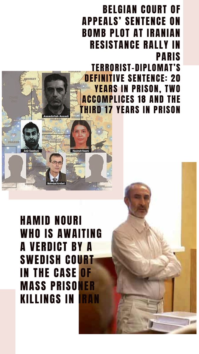 Neda_Sab's tweet photo. Anyone there to answer this question:
The courts of 2⃣countries, #Sweden & #Belgium, tried for the first time two members of #Iran|ian regime who had immunity, why do western govts remain silent & insist on continuing nuclear talks? #IranTalk https://t.co/HuQVAGjsk4