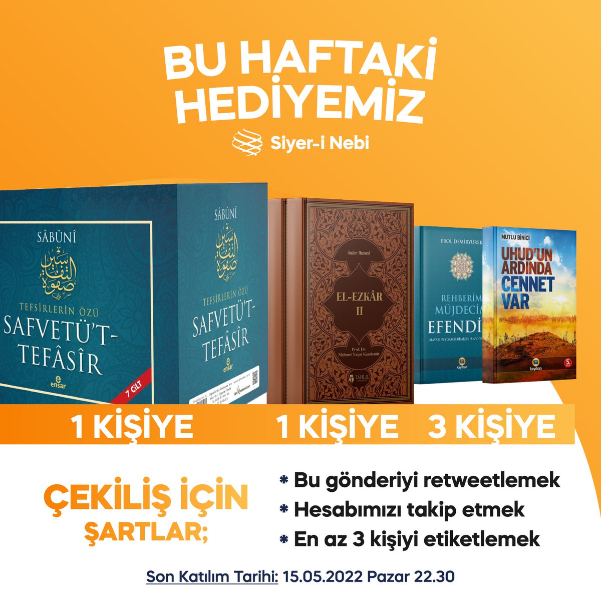 siyeri_nebi_der's tweet photo. Bir kardeşimize 7 ciltlik Safvetü't-Tefâsir adlı muhteşem tefsiri, bir kardeşimize 2 ciltlik el-Ezkâr adlı eseri, 3 kardeşimize ise Mutlu Binici ve Erol Demiryürek hocalarımızın eserlerini hediye ediyoruz. https://t.co/Od4svQ1jmM