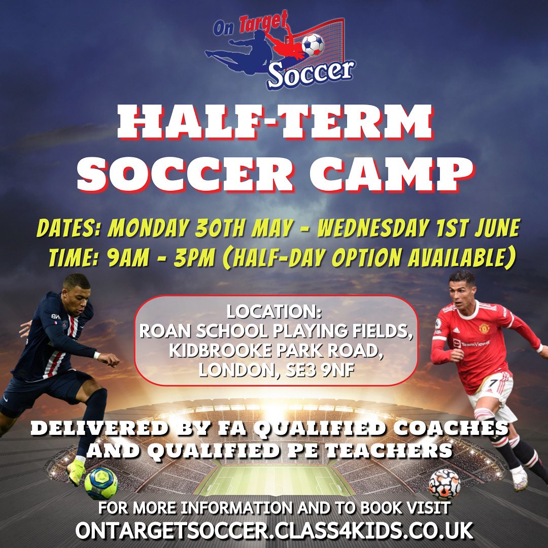 ot_coaching's tweet photo. 🏆⚽️ HALF TERM COURSE ⚽️🏆 

‼️ONLINE BOOKING NOW OPEN‼️

Secure a place for your son or daughter @ https://t.co/OLPI8EkeVA

#football #halfterm #schoolholidays #greenwich #lewisham #blackheath #staysafe #grassroots #soccerschool https://t.co/uDPEfC9BEN
