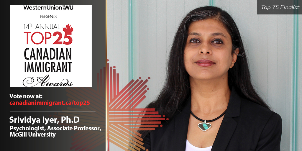 Cast your vote for finalist Srividya Iyer, leader of  <a href="/ACCESS_OM/">ACCESS Open Minds</a> Canada’s largest youth #mentalhealth network. She's received many awards including Principal’s Prize at <a href="/mcgillu/">McGill University</a>. Read about the Top 25 Canadian Immigrant Awards presented by <a href="/WesternUnion/">Western Union</a>: canadianimmigrant.ca/top25
