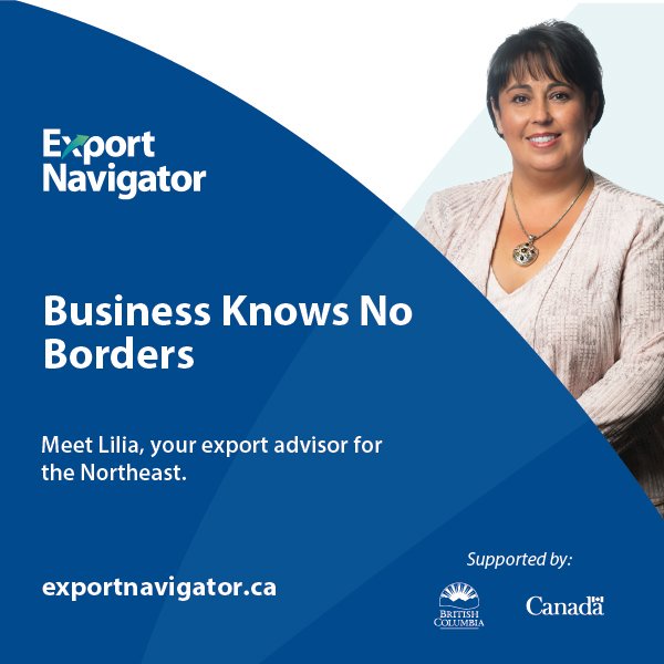 ExportNavBC's tweet photo. Meet our #export advisor, Lilia, for #businesses in #Northeast #BC
She utilizes her experience and large network to help #BCbusinesses reach new customers across the globe. Visit https://t.co/tG2CXO1TC1 to schedule a meeting with an #exportadvisor today. https://t.co/FcrQaFXVmb