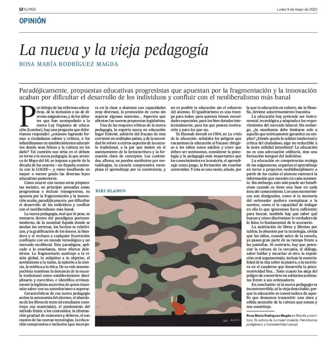 Excelente artículo sobre  la nueva y vieja pedagogía de #RosaMariaRodriguezMagda