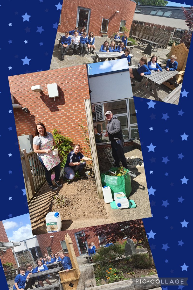 DewstowPrimary's tweet photo. We have been able to enjoy our lunch out in our courtyard in the sunshine today. Huge thanks to Monmouthshire Building Society  for working so hard on the garden and preserving all our woodwork! @MonmouthshireBS # Caldicot community https://t.co/xi3dPogvqk