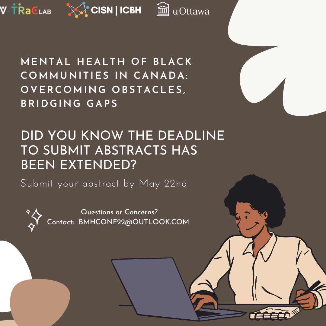 uoVTRaC's tweet photo. Did you know there is still time to submit your abstract for #BMHConf22? We invite everyone to submit an abstract. Your work helps #OvercomeObstacles & #BridgeGaps for the #MentalHealth of #BlackCommunities. Submit here: https://t.co/knUrSRlAzE https://t.co/ETARa55dpX