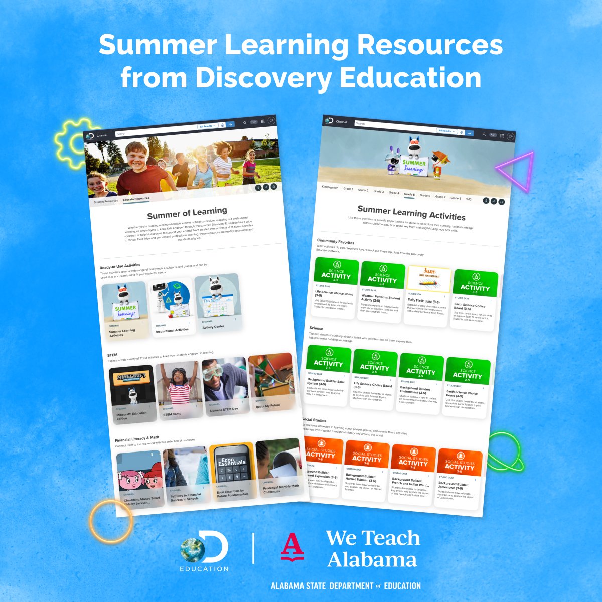 AMSTI4all's tweet photo. @DiscoveryEd’s summer learning resources received the highest ALSDE ratings issued in this year’s Summer Learning Guidance. To explore their ready-to-use activities and learn more about how they can expedite academic recovery this summer and beyond, visit https://t.co/QqNxbJF1rq https://t.co/6c5KjMhFwZ