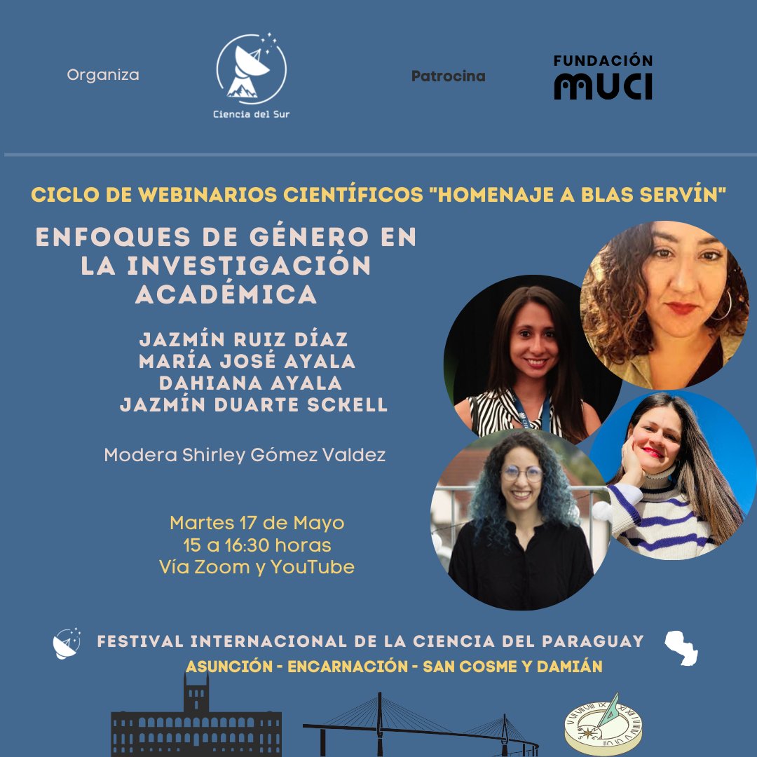 SurCiencia's tweet image. ¿Por qué es importante conocer los enfoques de género en la investigación académica? Cuatro investigadoras paraguayas profundizarán sobre esto en el Festival Internacional de la Ciencia. Moderará la académica y divulgadora @shirleykgomez 

#CienciaPy