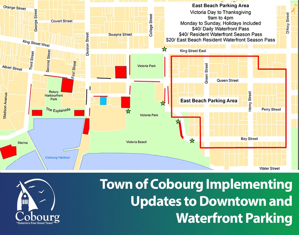 TownofCobourg's tweet photo. PARKING: The Town of Cobourg will be implementing updates to the Downtown and Waterfront Parking structure and fee schedule. 

👉 The changes will be effective as of Friday, May 20, 2022. Read more in our Public Notice: https://t.co/tIN8rZovjK https://t.co/4tyD073HDP