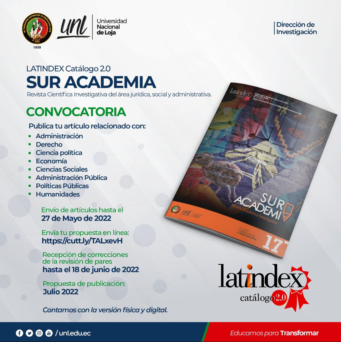 suracademia's tweet photo. 📌 ¡Postula hasta el 27 de mayo con tu artículo científico en nuestra Revista científica Sur Academia! 🤓📜

👉Publicación de la Revista será en Julio de 2022

🖇️ Envía tu propuesta en línea a: https://t.co/WJmHURasa6

#EducamosParaTransformar https://t.co/aG43sN4f4L