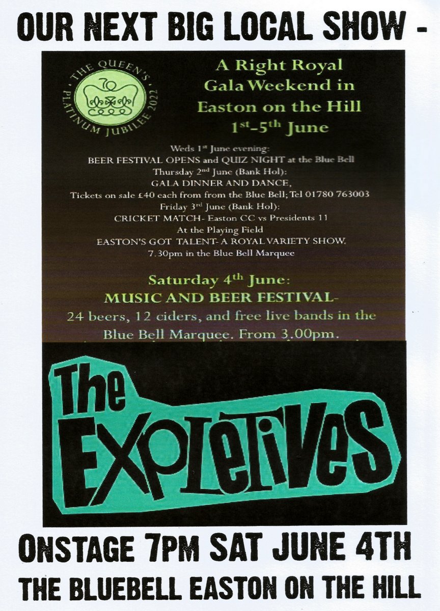 Our next big local show -wanna see the  usual posse  out in force for this one,  tons of nice ales and a great venue to tear the roof off. <a href="/Tweastonthehill/">Easton On The Hill</a> <a href="/BluebellEaston/">The Blue Bell Easton</a> Onstage  after  7pm.