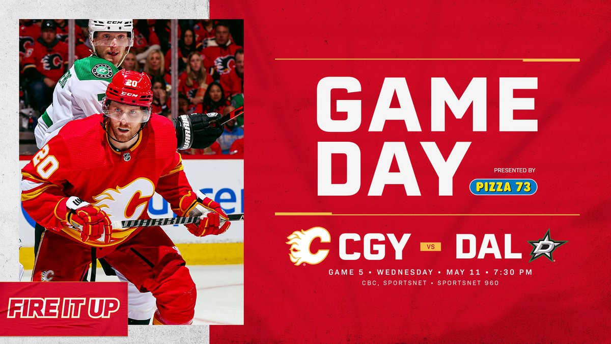 NHLFlames's tweet photo. Back in the Saddle for Game 5.

📺: @hockeynight, @Sportsnet 
📻: @Sportsnet960 
⏰: 7:30 PM MT
#⃣: #Flames | #FireItUp | @pizza73 https://t.co/rDBHHoJd1d