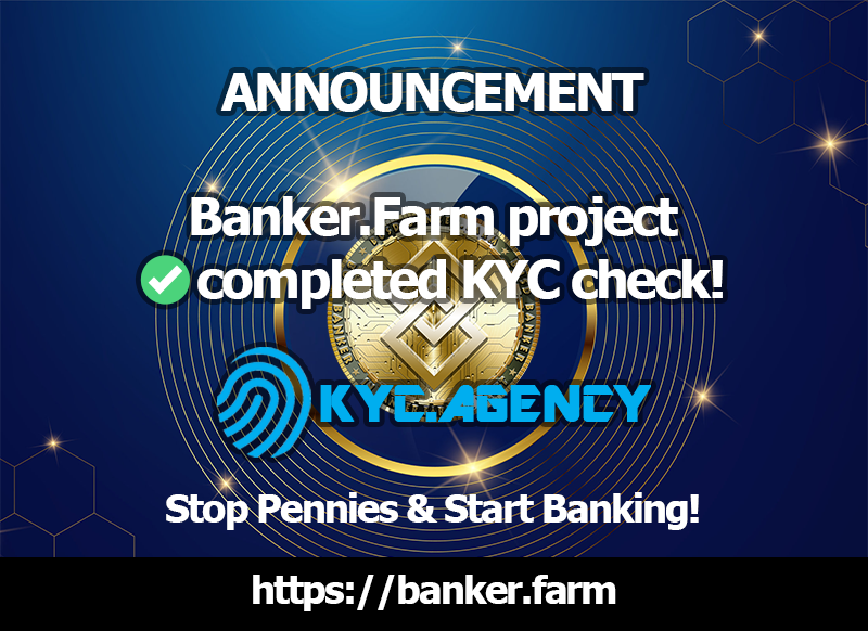 BankerFarm's tweet photo. We have completed officially KYC check with https://t.co/2ydCbFnn8o check certificate: https://t.co/hV7ICJnVPV #bankerfarm #passiveincomecrypto #BUSDBANKER https://t.co/BbBv93ttHD