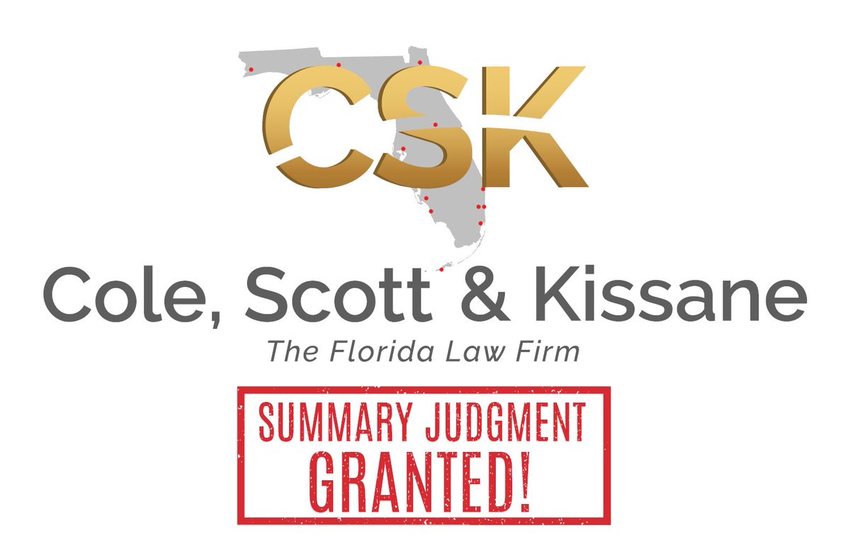 CSKLegal's tweet photo. West Palm Partner, Claire R. Hurley, recently prevailed with a Summary Judgment ruling in favor of her client, a chain restaurant owner, in a slip and fall claim.
#CSKVictory #FloridaLargestDefenseFirm #LargestFloridaLawFirm #FloridaTrialAttorneys #FloridaInsuranceAttorneys https://t.co/xrGcGu2eXP