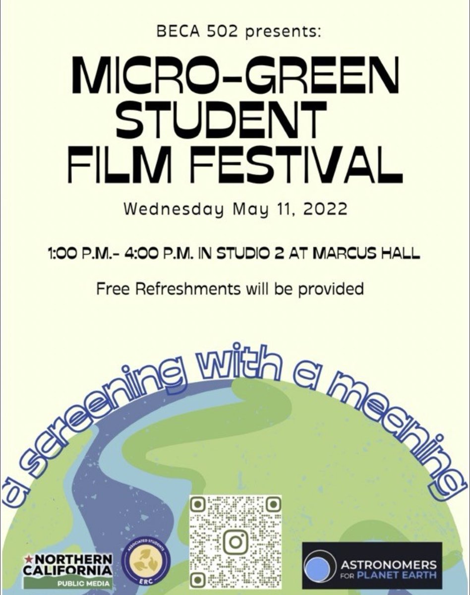Tomorrow at Studio 2 in Marcus Hall, Micro-Green Student Film Festival presented by BECA 502 ♻️🎥✅