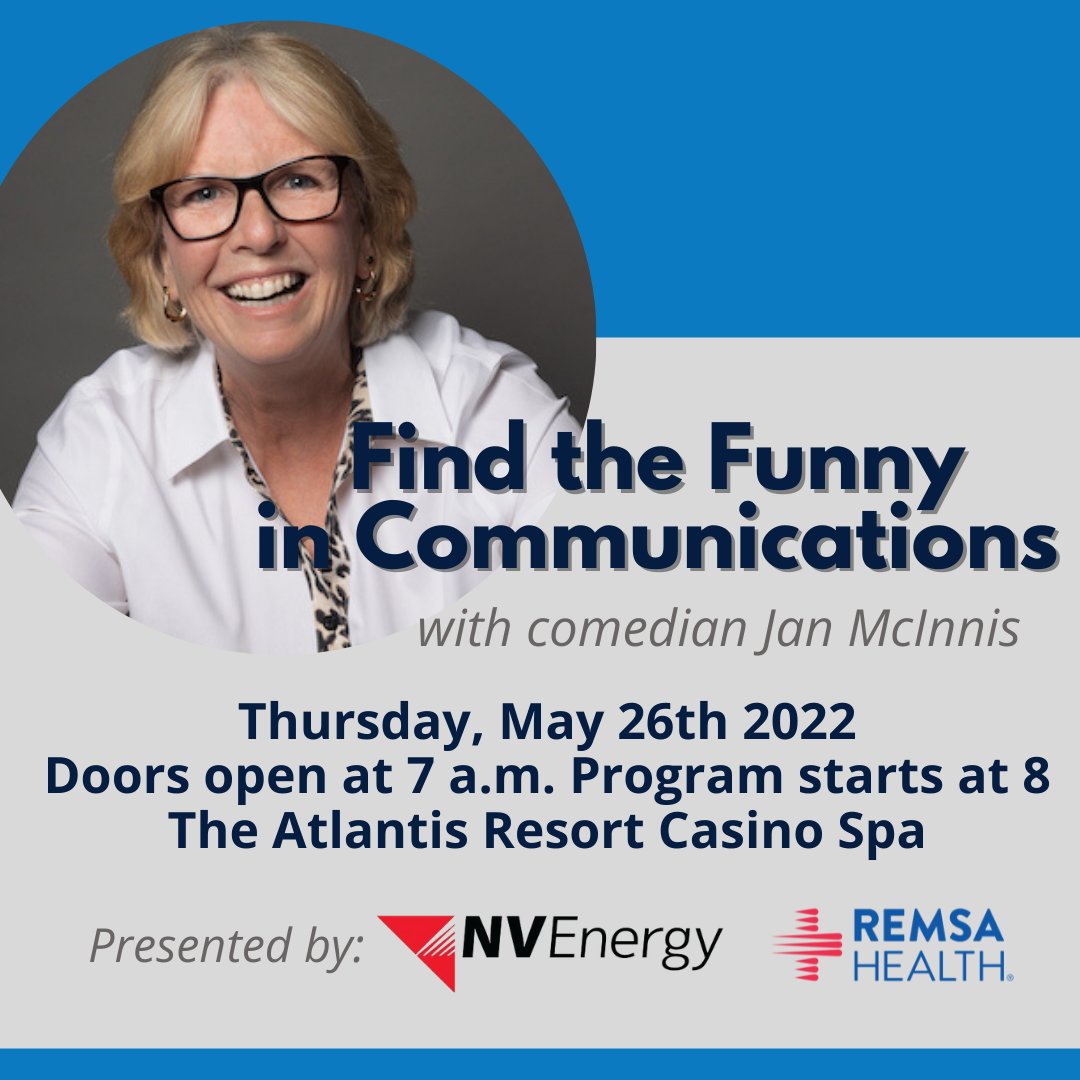 WINevada's tweet photo. Have you signed up for this month's speaker series with comedian Jan McInnis? She'll teach us how to use humor in business. Use the link to register today. 

https://t.co/Rld7ufwd9a https://t.co/sbZkA3fFIi