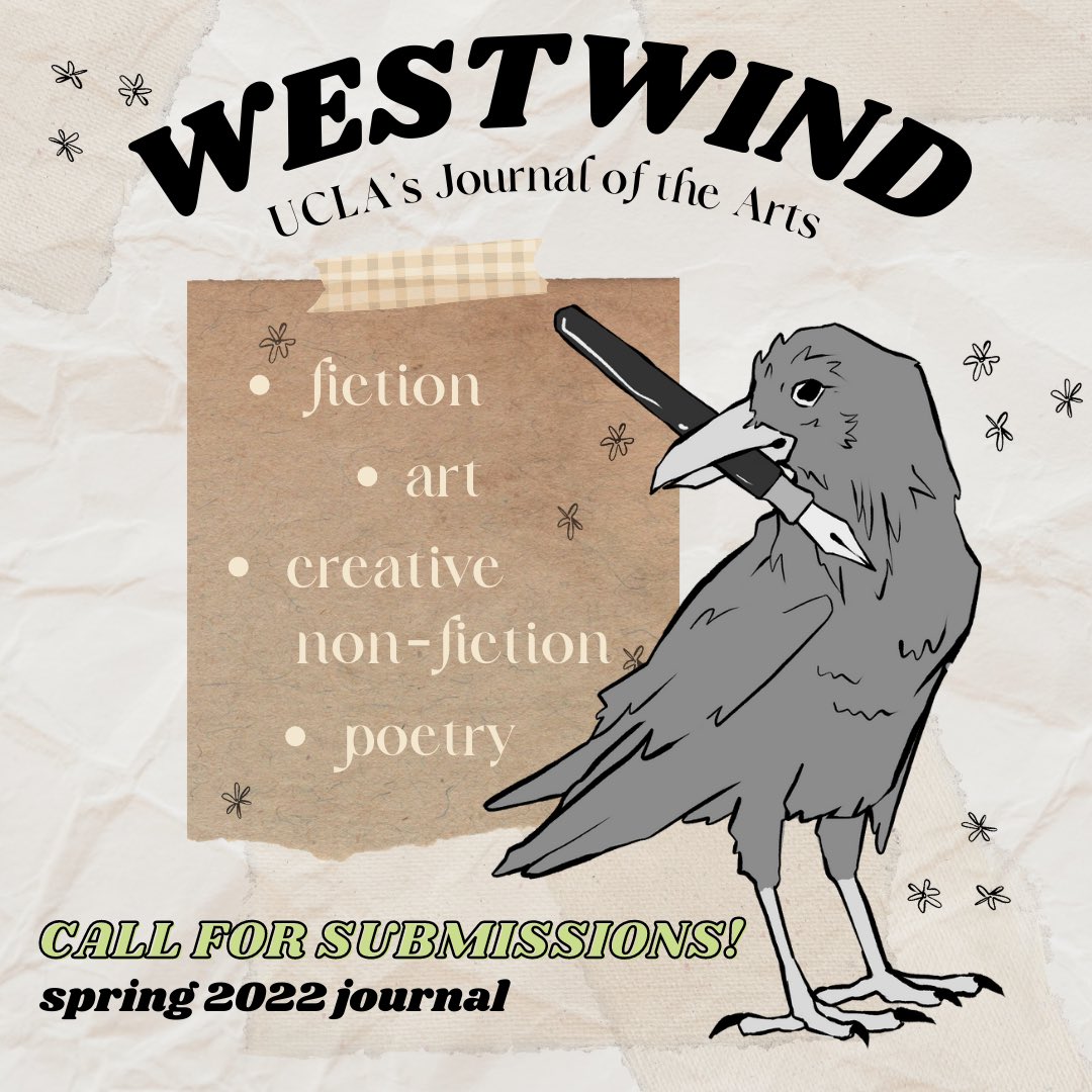 westwinducla's tweet photo. it’s that time of the quarter again! Westwind is currently accepting submissions for our spring journal 🌷🍃🌼 anyone is encouraged to submit. deadline is may 15th!! https://t.co/pi23OWjksX