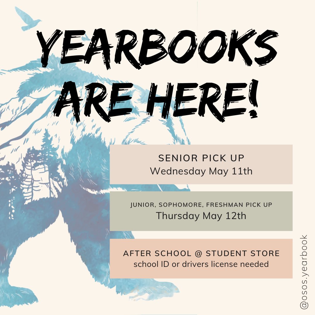 ososyearbook's tweet photo. !YEARBOOKS HAVE ARRIVED! Order now before prices rise tomorrow to $100. Only 74 yearbooks left to purchase! @OsosAsb @LOHSMalone @MrsCassMorton @LOHS_Grizzlies https://t.co/bMeJR4Fd2s