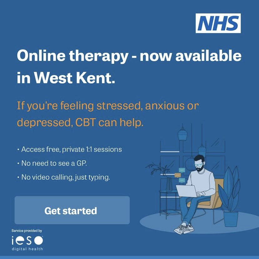 WKentTherapists's tweet photo. A course of therapy treatment with us is free for NHS patients in West Kent. To be eligible for online CBT, you must be registered with a GP in West Kent and be aged 18 or over. #TherapistsConnect #westkent #counselling https://t.co/dFNN1wWAYb https://t.co/Nhhjv93etM