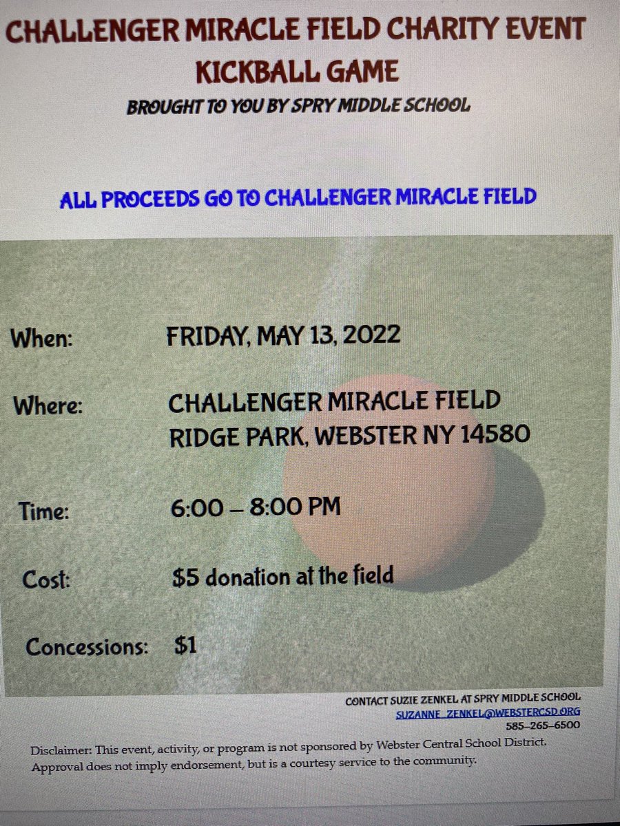 Come support Challenger Miracle Field with Spry Middle School! This Friday 5/13 @6:00 pm.