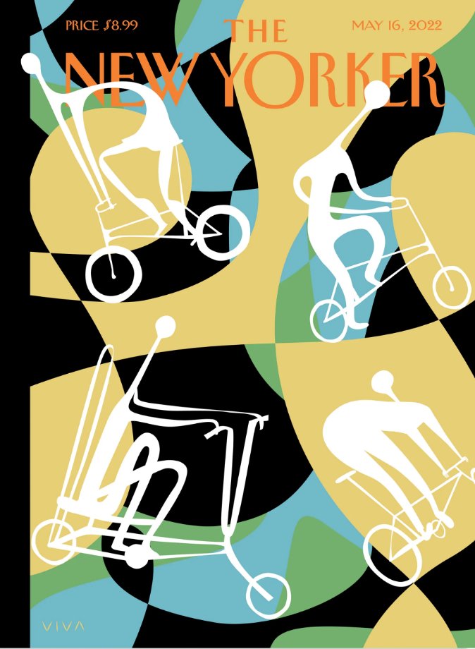 Portada de New Yorker, mayo 2022.
"This week’s cover, by the designer Frank Viva, is a colorful, lyrical springtime ode to the pleasures of biking" ➡️ newyorker.com/culture/cover-…