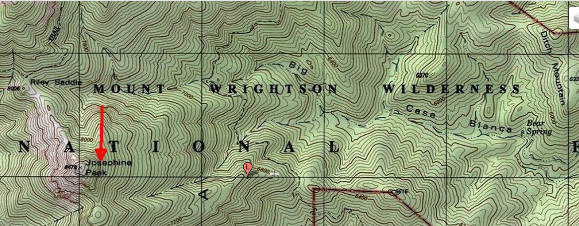 thesnowbirds's tweet photo. #JosephineFire appears to be in Mr. Wrightson Wilderness Area 1.6 mi. SE from Mt. Wrightson itself. Elev. of fire appears to be ~ 6850 ft. in rugged terrain. Dispatch named incident for nearby Josephine Peak. #AZFire As of 2:30 PM, there is no Inciweb page. Use Twitter hashtag. https://t.co/F53cVJkznU