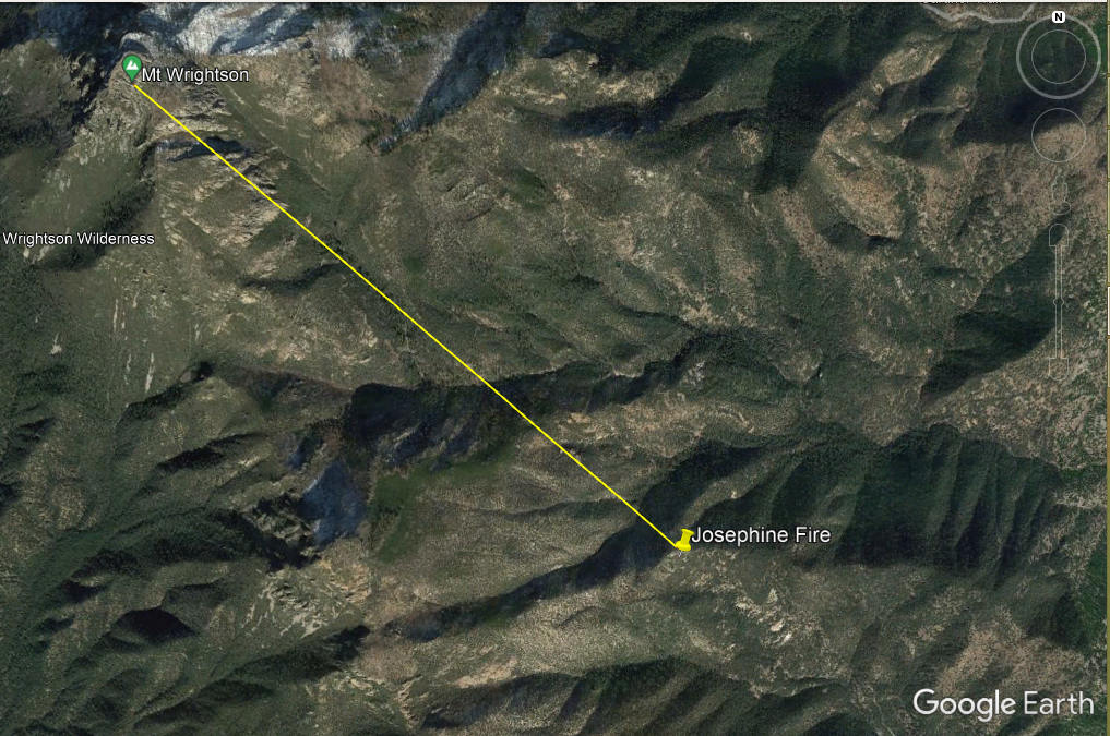 thesnowbirds's tweet photo. #JosephineFire appears to be in Mr. Wrightson Wilderness Area 1.6 mi. SE from Mt. Wrightson itself. Elev. of fire appears to be ~ 6850 ft. in rugged terrain. Dispatch named incident for nearby Josephine Peak. #AZFire As of 2:30 PM, there is no Inciweb page. Use Twitter hashtag. https://t.co/F53cVJkznU