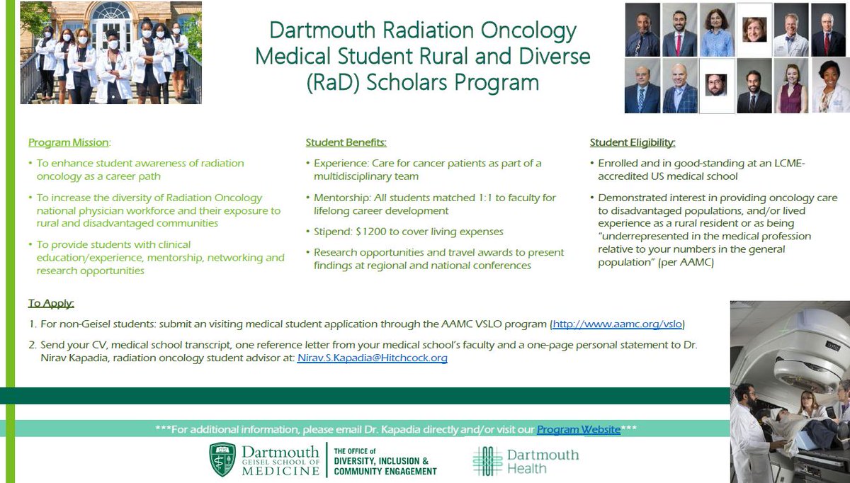 Radiation Oncology | Dartmouth Cancer Center (@dhmc_radonc) on Twitter photo Attention medical students interested in oncology or radiation oncology: <a href="/DHMC_RadOnc/">Radiation Oncology | Dartmouth Cancer Center</a> Medical Student Rural and Diverse (RaD) Scholars Program may be of interest to you. Attention medical students interested in oncology or radiation oncology: <a href="/DHMC_RadOnc/">Radiation Oncology | Dartmouth Cancer Center</a> Medical Student Rural and Diverse (RaD) Scholars Program may be of interest to you.