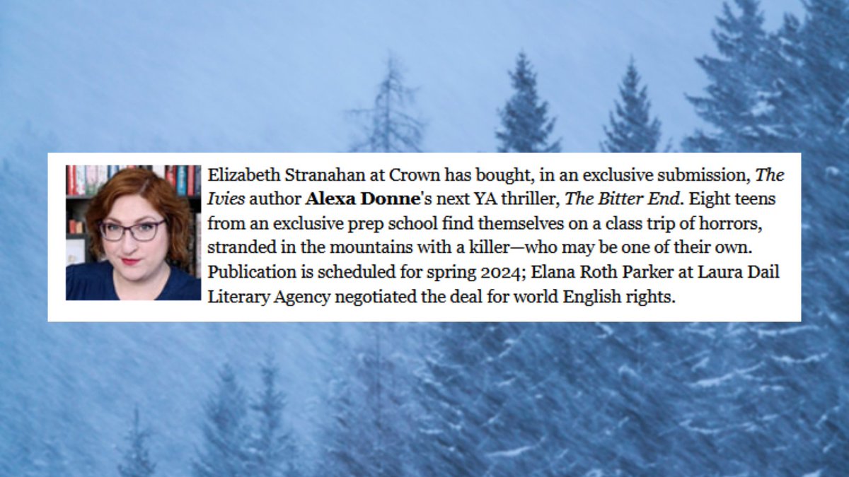 alexadonne's tweet photo. Look for The Bitter End, my next YA thriller, in Spring 2024. I love isolation trope thrillers so much, I had to write one!*

Add it to your TBR!

https://t.co/vrqtz7jtx8

*on deadline for book now; send help https://t.co/DtdbmihXpn