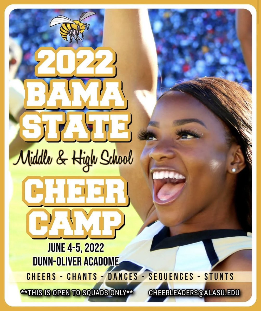 BamaStateCheer's tweet photo. Have you signed up your squad for the 2022 ASU Middle &amp; High School Cheer Clinic? 

June 4 - 5 | Limited spots still available!

Learn more and register here: https://t.co/me7i9f8ETk

#SWARMAS1 https://t.co/qASwWBtDhX