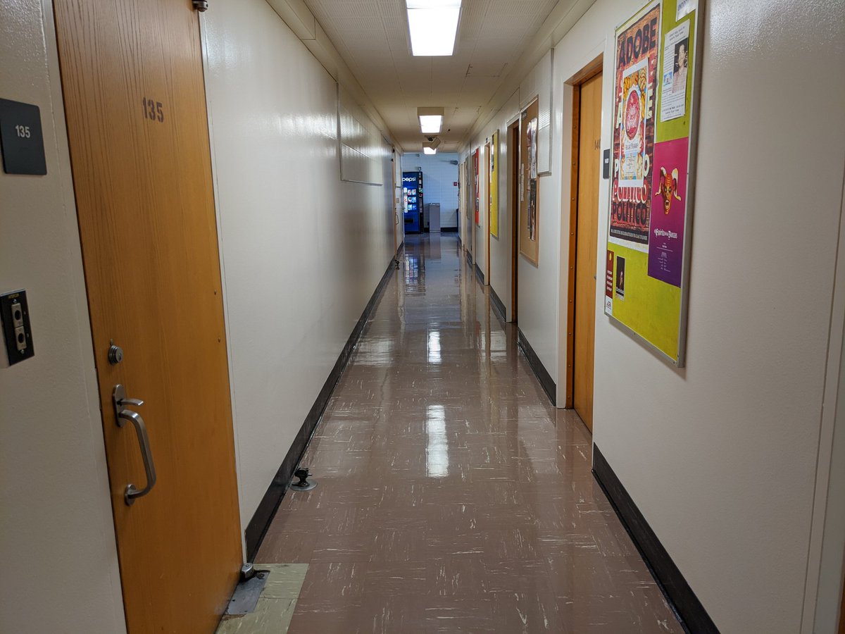 DirectorCarey's tweet photo. #ThingsIWillMiss about my office at Fresno State: sharing a hallway with the Theatre Department. The random slamming doors, dramatic rehearsals and shouted f-bombs have been a hoot! (Seriously, it's a fun hall to be in during audition time!) Enjoy the space @NancyVanLeuven ! 😁 https://t.co/99w2OsjnsO