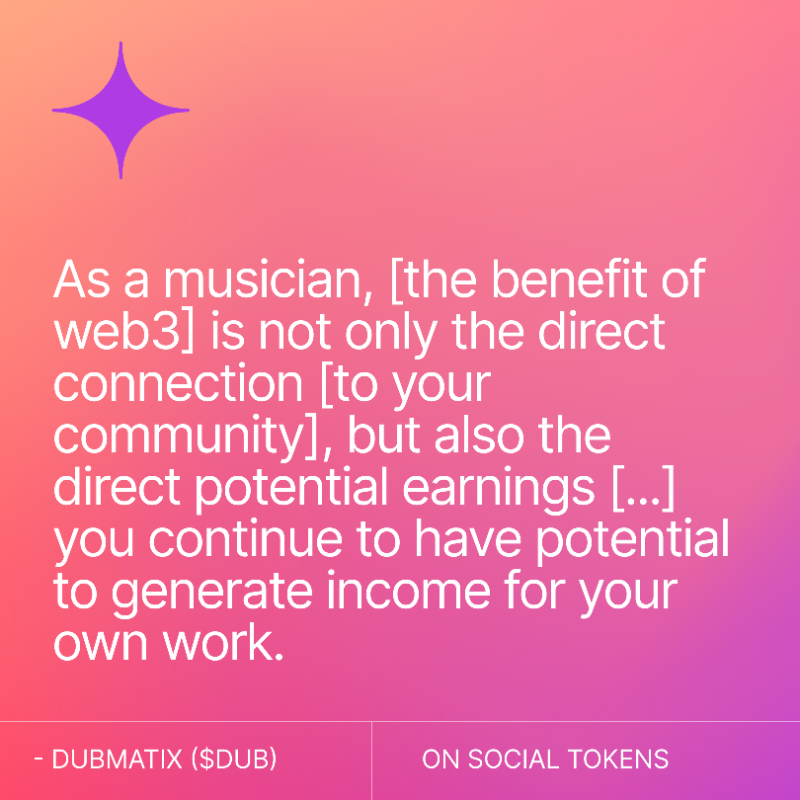 rally_io's tweet photo. Reggae Producer and Rally Creator Dubmatix took the dive into web3 and launched the $DUB social token⁠ two months ago 🪙
⁠
Catch our interview with the Creator and his wisdom for how to educate yourself and your community on the landscape of social tokens ✨⁠
⁠
🔗👇