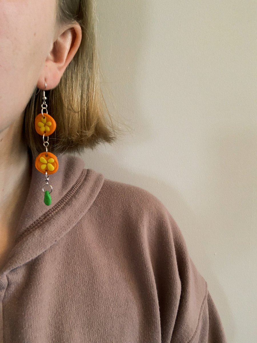 fruit earrings I made today 🍌🍋🍊