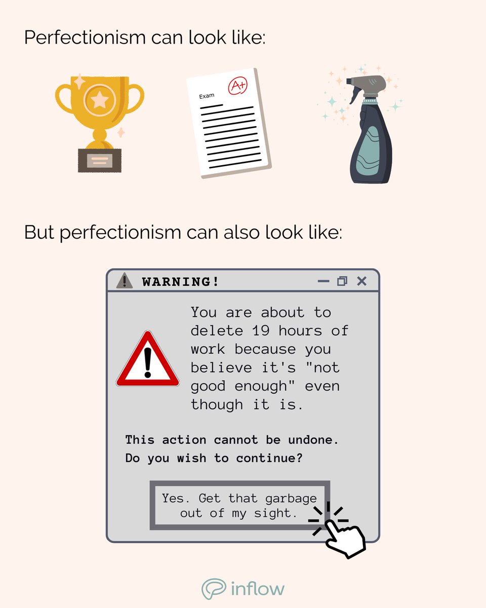 get_inflow's tweet photo. 🗣 Being a perfectionist doesn't mean that you're "perfect". It means that you're rarely satisfied with your own work.

Perfectionism is a common struggle, especially in people with ADHD, OCD, anxiety, depression, eating disorders, and PTSD. https://t.co/8s9gCeueaF