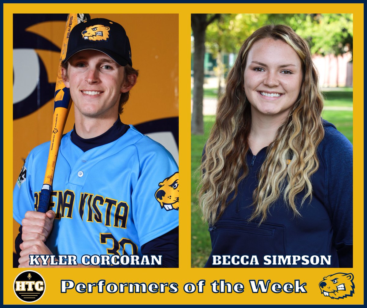 S/o to the <a href="/BVUAthletics/">Beaver Athletics</a> performers of the week <a href="/kyler_corcoran/">Kyler Corcoran</a> and @_simie_16!

Kyler went 5-8 w/ 6 RBI to help <a href="/BVU_Baseball/">BVU Baseball</a> claim it’s first ARC regular season title since 2014 while Becca took 2nd in the javelin (42.35m) and 7th in the hammer (53.82m) for @BVU_XCTrack at USD